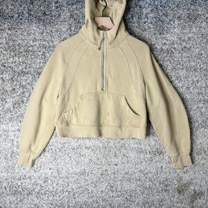Lululemon Hoodie Womens‎ XS/S Beige Scuba 1/2 Zip Cropped Fleece Sweatshirt